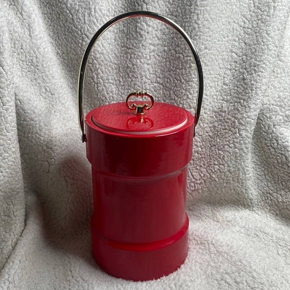 Vintage Red mid century, modern Kraftware Faux Leather Ice Bucket Reto Red - Picture 4 of 14